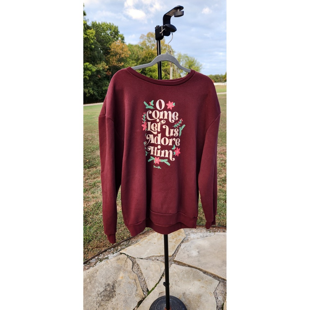Blessed Girl O Come Let Us Adore Him Burgundy Christmas Sweatshirt XL